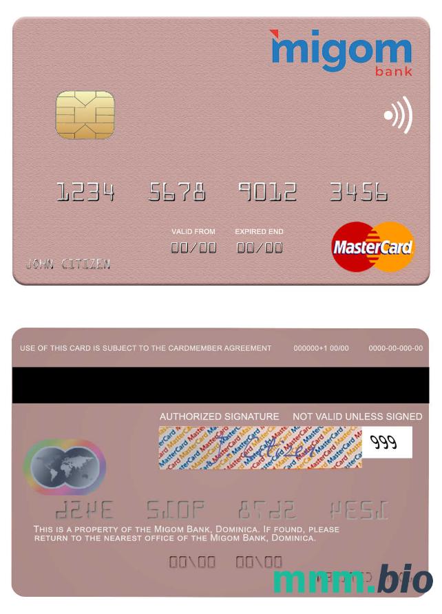 Dominica Migom Bank przykład karty mastercard w formacie PSD